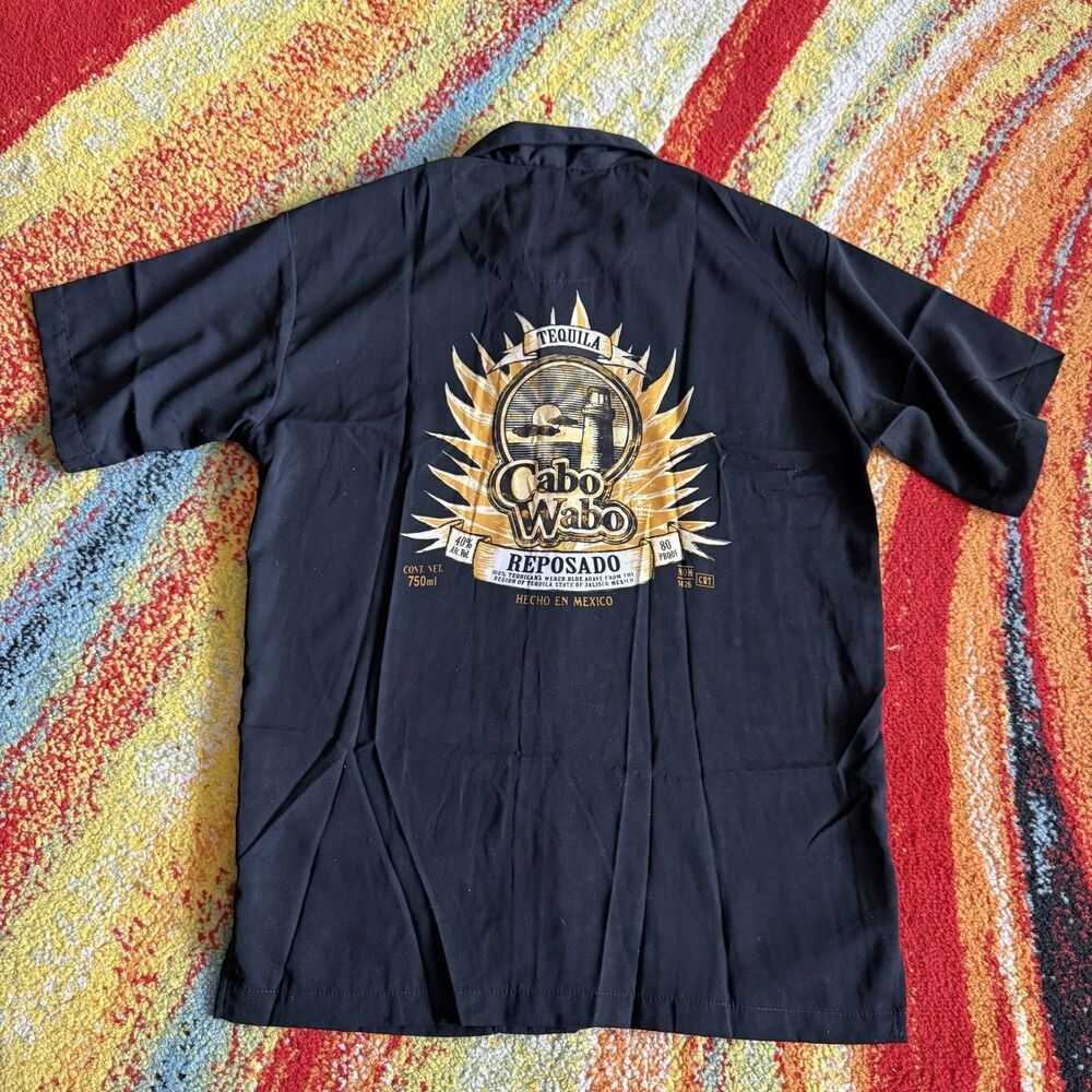 Cabo Wabo Shirt Mens Medium Black Tequila Graphic Back Camp Collar